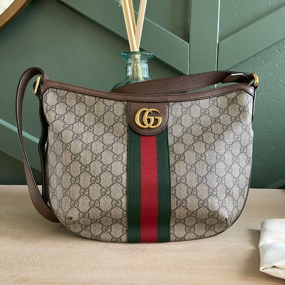 Gucci Ophidia GG Supreme Half Moon Small HOBO Crossbody Shoulder Bag